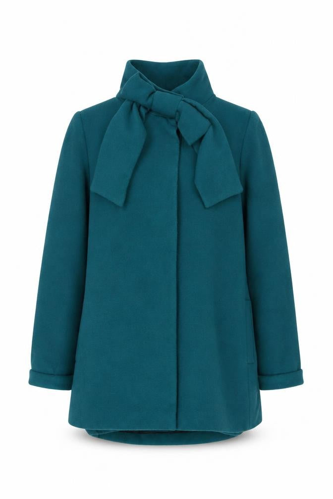 New Look Women’s Green Bow Tie Mid-Length Coat Size 12