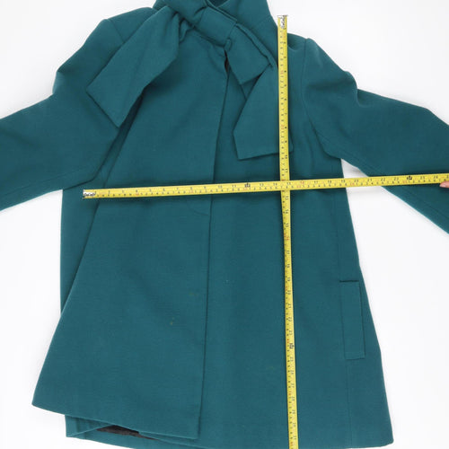 New Look Women’s Green Bow Tie Mid-Length Coat Size 12
