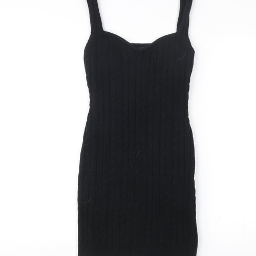 Boohoo Women’s Black Bodycon Cable Knit Dress UK 8 Sleeveless Party