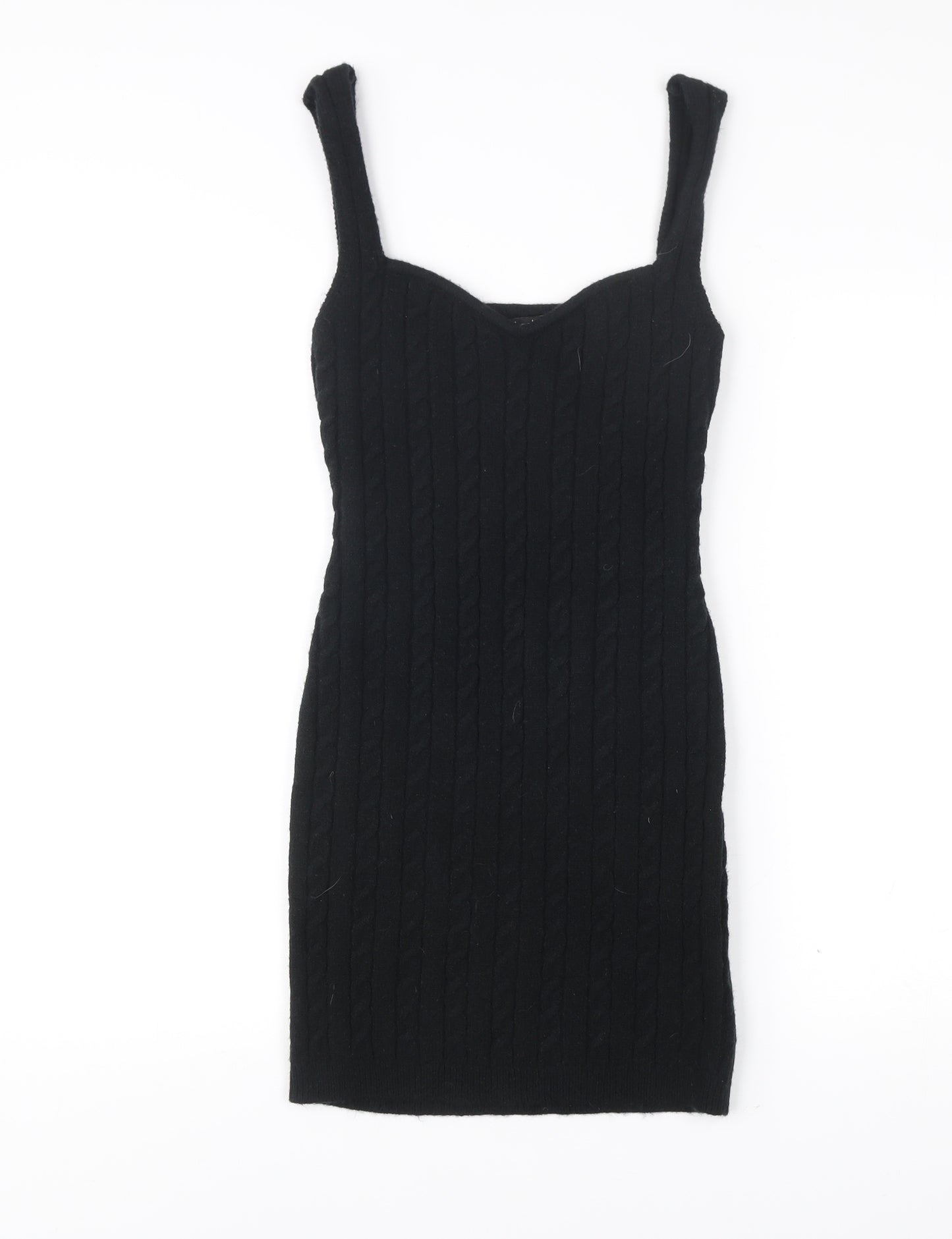 Boohoo Women’s Black Bodycon Cable Knit Dress UK 8 Sleeveless Party