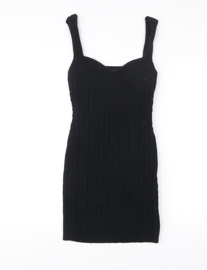 Boohoo Women’s Black Bodycon Cable Knit Dress UK 8 Sleeveless Party
