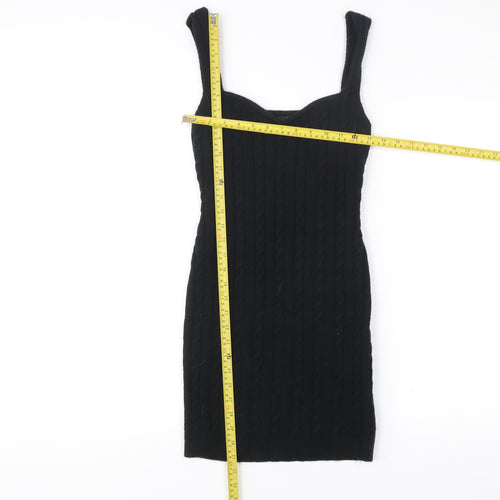 Boohoo Women’s Black Bodycon Cable Knit Dress UK 8 Sleeveless Party