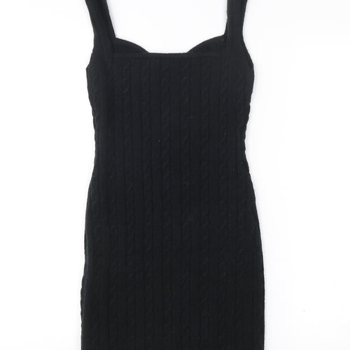 Boohoo Women’s Black Bodycon Cable Knit Dress UK 8 Sleeveless Party