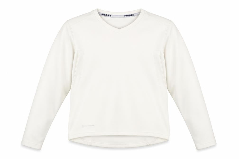 Front view of Kookaburra Women’s Ivory Polyester V-Neck Sweatshirt, size UK 14