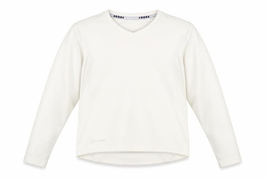 Front view of Kookaburra Women’s Ivory Polyester V-Neck Sweatshirt, size UK 14