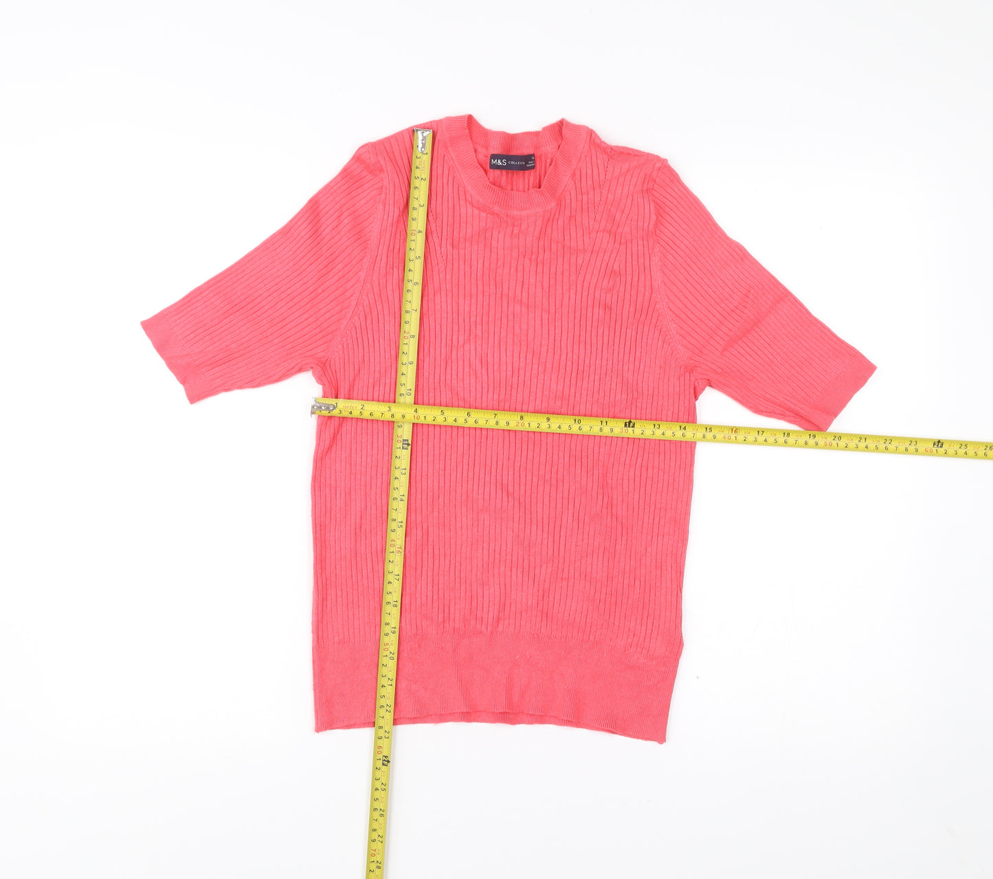 Marks and Spencer Womens Pink Size 14 Knit Short Sleeve Top