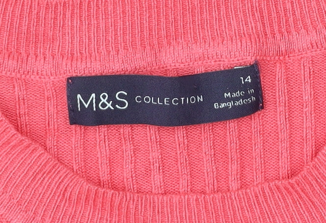 Marks and Spencer Womens Pink Size 14 Knit Short Sleeve Top