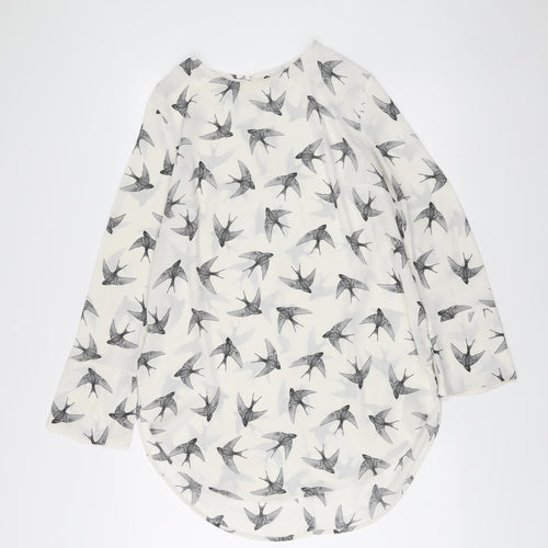 H&M Womens White Bird Print Shift Dress Size 10 Long Sleeve