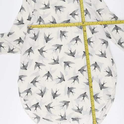 H&M Womens White Bird Print Shift Dress Size 10 Long Sleeve