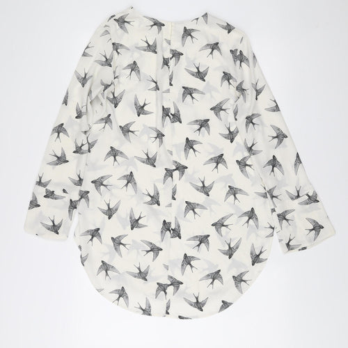 H&M Womens White Bird Print Shift Dress Size 10 Long Sleeve