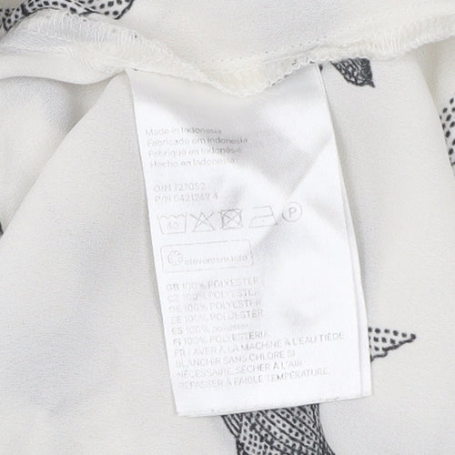H&M Womens White Bird Print Shift Dress Size 10 Long Sleeve
