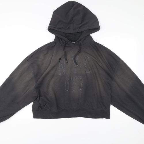 Bershka Womens Black L Hoodie Pullover NYC Graphic Cotton Blend
