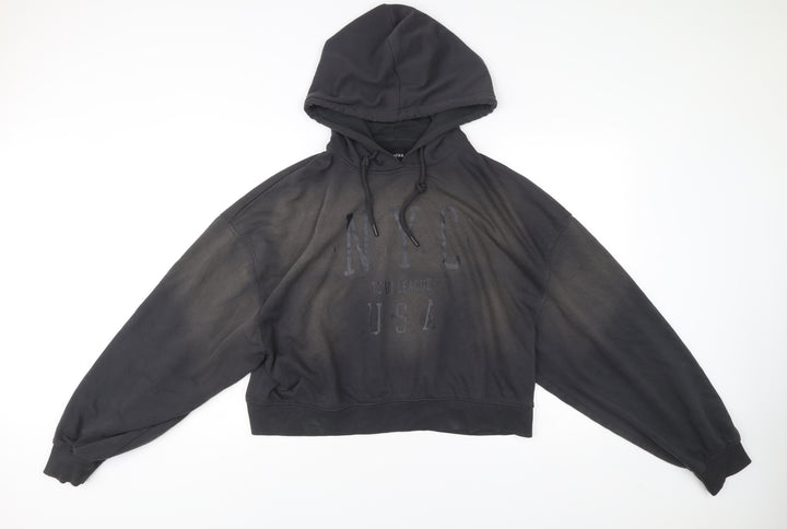 Bershka Womens Black L Hoodie Pullover NYC Graphic Cotton Blend