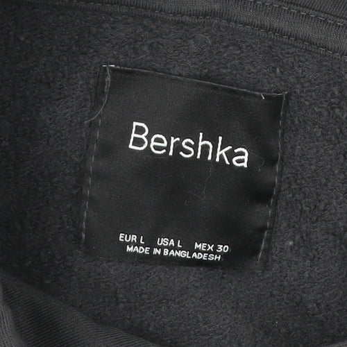 Bershka Womens Black L Hoodie Pullover NYC Graphic Cotton Blend