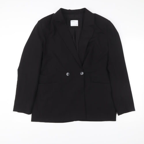 Bershka Womens Black Blazer Size L Double-Breasted Notch Lapel Workwear Jacket
