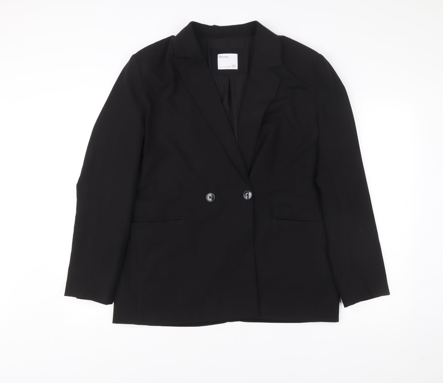 Bershka Womens Black Blazer Size L Double-Breasted Notch Lapel Workwear Jacket