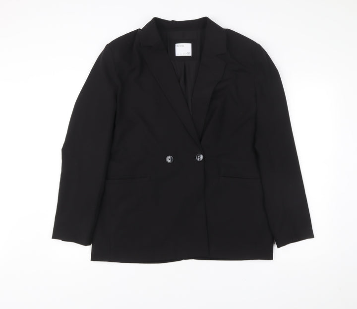 Bershka Womens Black Blazer Size L Double-Breasted Notch Lapel Workwear Jacket