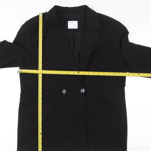 Bershka Womens Black Blazer Size L Double-Breasted Notch Lapel Workwear Jacket