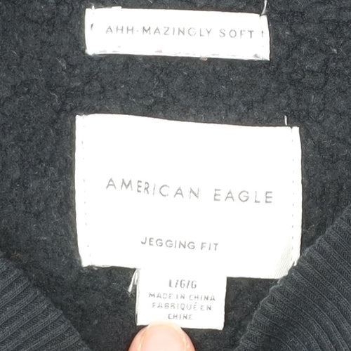 American Eagle Mens Black L Pullover Sweatshirt Crew Neck
