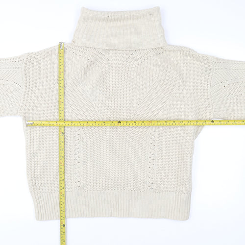 Topshop Women’s Beige Roll Neck Chunky Knit Jumper Size M
