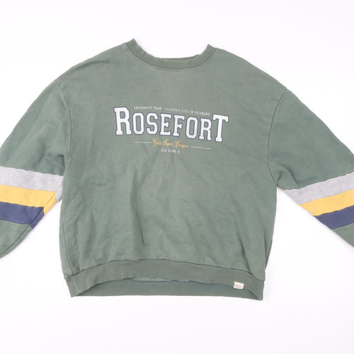 Pull&Bear Men’s Green Sweatshirt M Logo Graphic Pullover Crew Neck