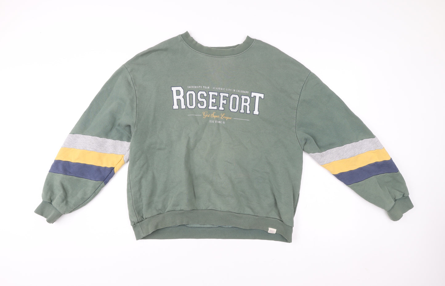 Pull&Bear Men’s Green Sweatshirt M Logo Graphic Pullover Crew Neck