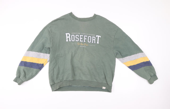 Pull&Bear Men’s Green Sweatshirt M Logo Graphic Pullover Crew Neck