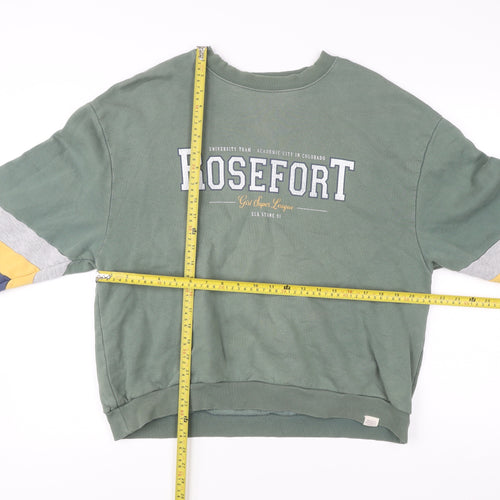 Pull&Bear Men’s Green Sweatshirt M Logo Graphic Pullover Crew Neck