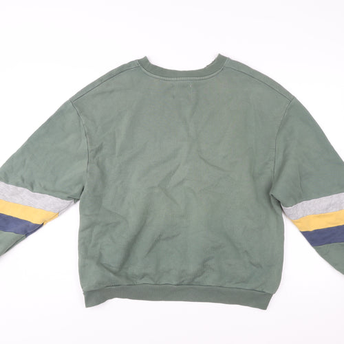 Pull&Bear Men’s Green Sweatshirt M Logo Graphic Pullover Crew Neck