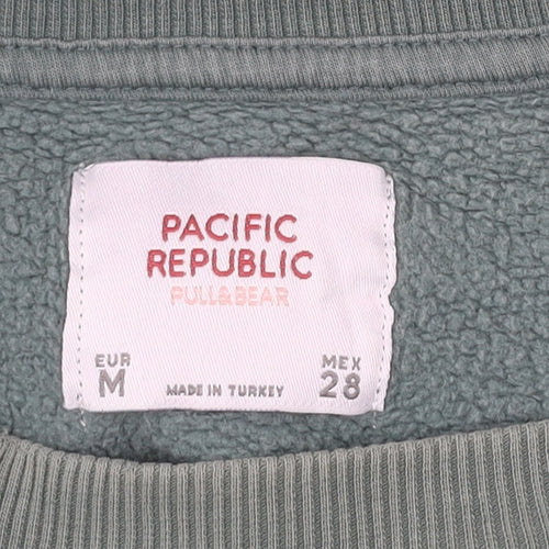 Pull&Bear Men’s Green Sweatshirt M Logo Graphic Pullover Crew Neck