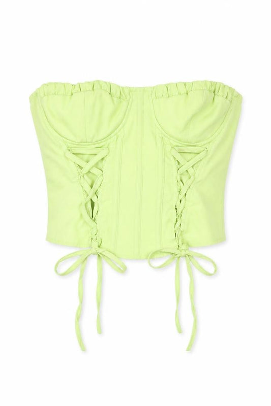 Front view of PRETTYLITTLETHING Women’s Green, size UK 10, Strapless Corset Top