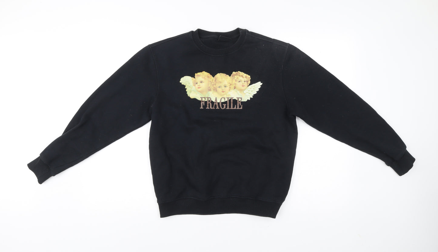 Minga London Womens Black Angel Print Fragile Sweatshirt XS UK 6