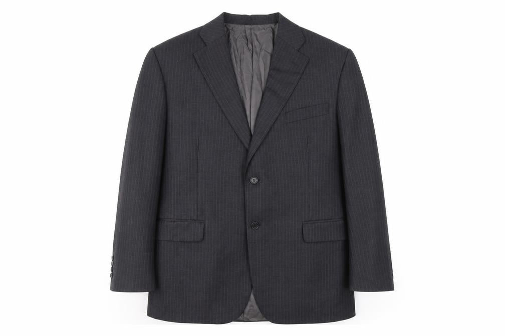 Front view of Marks & Spencer Men’s Grey 46S Wool Pinstripe Blazer Jacket