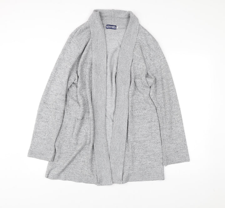 Mix El Womens Grey L Cardigan Knit Long Sleeve Open Front