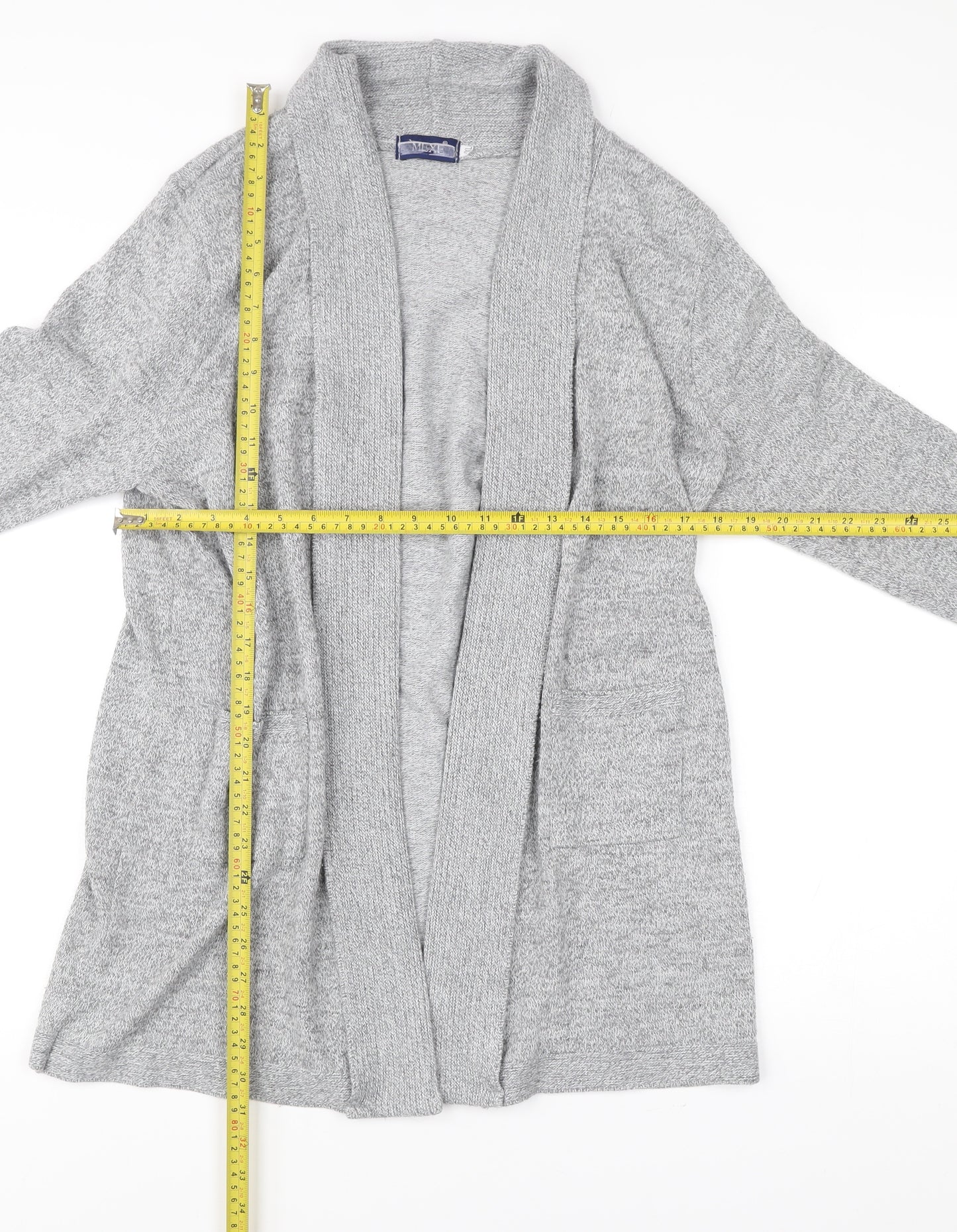 Mix El Womens Grey L Cardigan Knit Long Sleeve Open Front