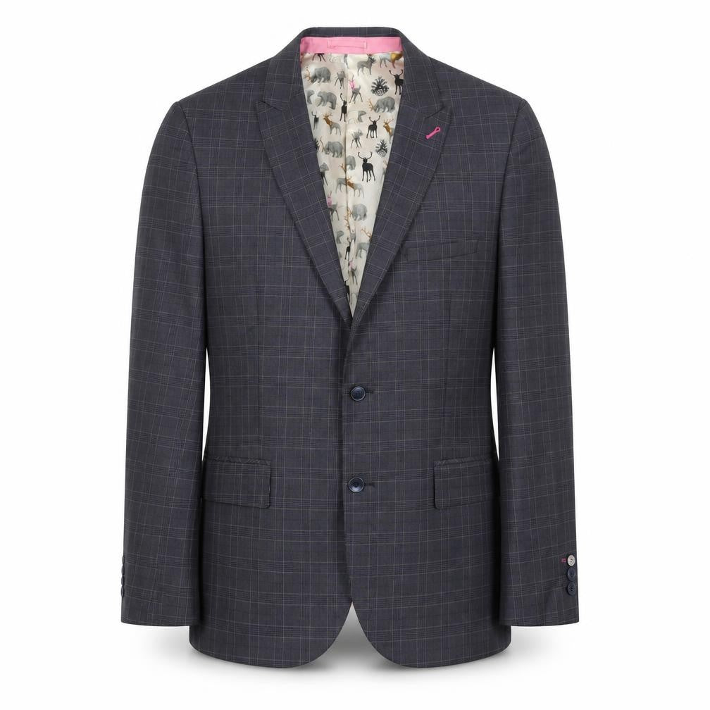 Front view of Harry Brown Men's Blue Slim Fit Check Blazer Jacket 40R