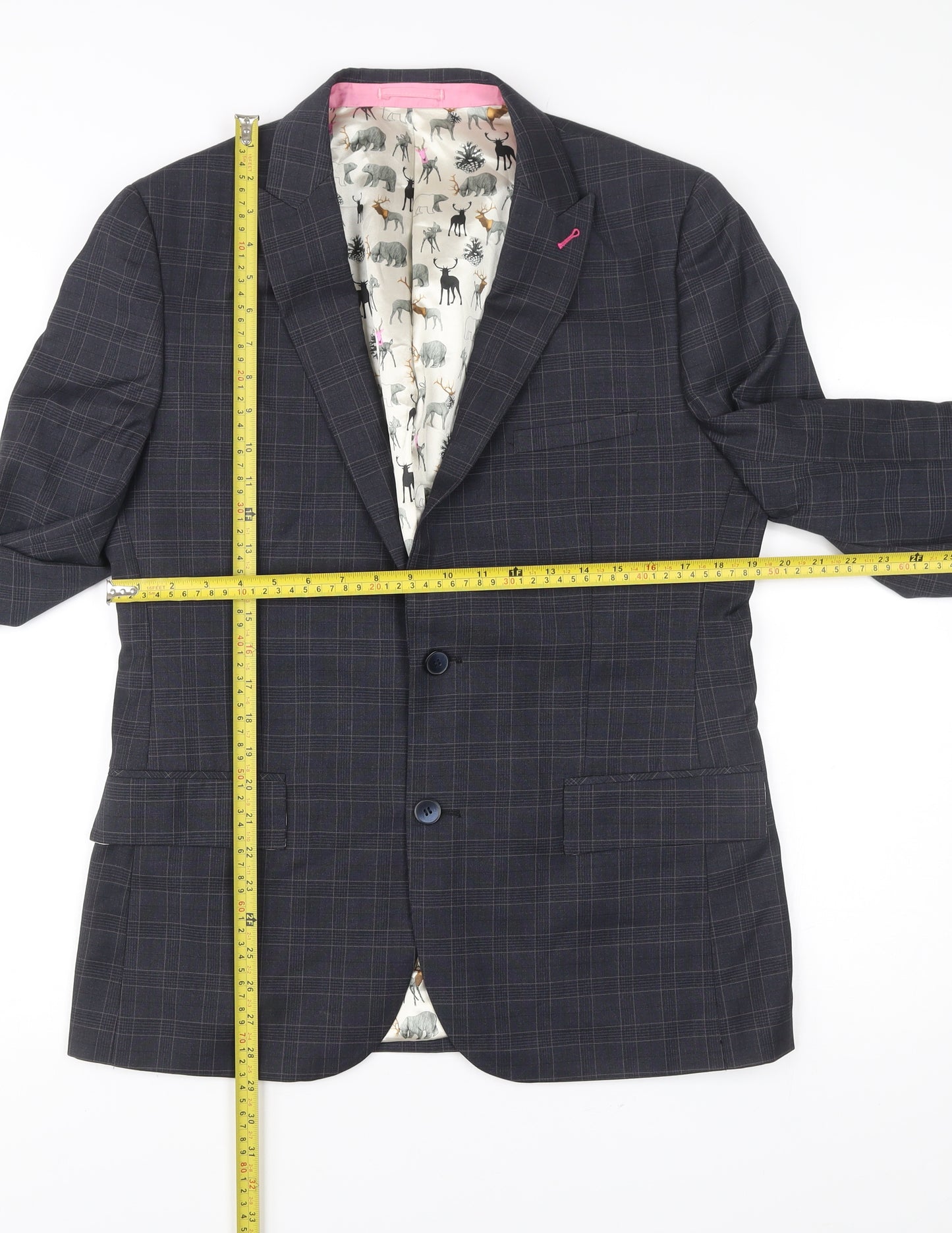 Harry Brown Men's Blue Slim Fit Check Blazer Jacket 40R