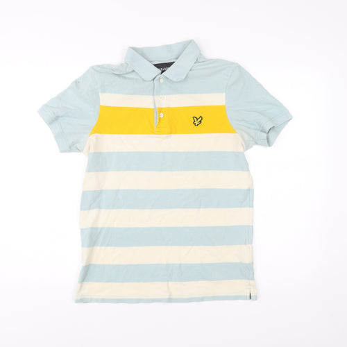 Lyle & Scott Men’s Blue Yellow Striped Cotton Polo Shirt Size M