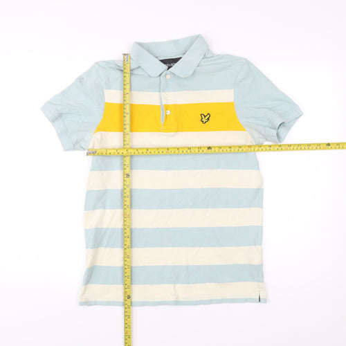 Lyle & Scott Men’s Blue Yellow Striped Cotton Polo Shirt Size M