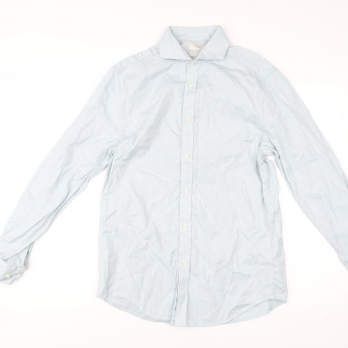Moss Men’s Blue Slim Fit 15.5in Cotton Long Sleeve Shirt