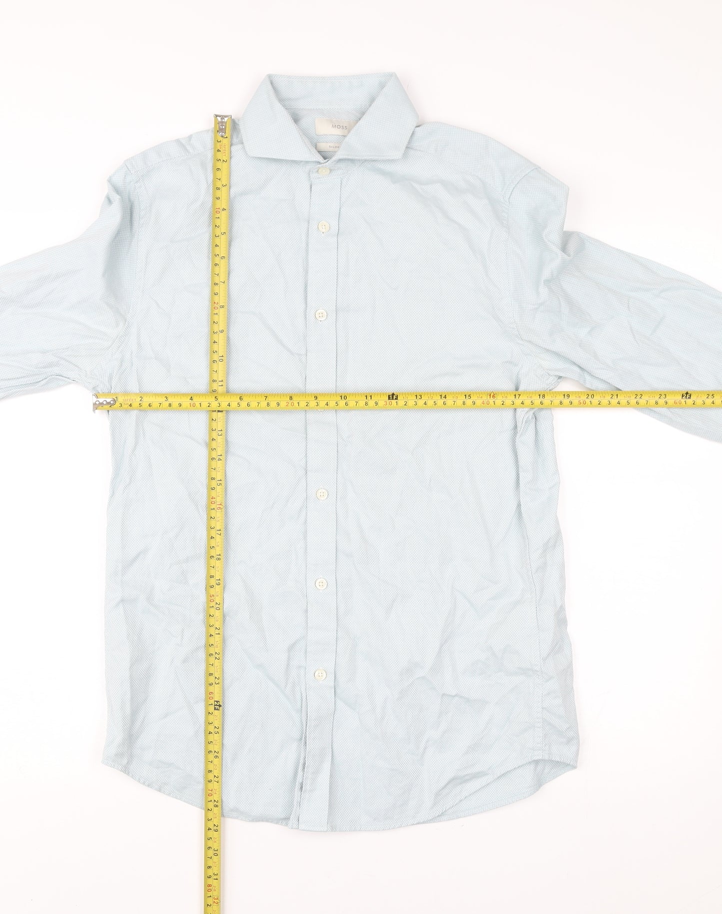 Moss Men’s Blue Slim Fit 15.5in Cotton Long Sleeve Shirt
