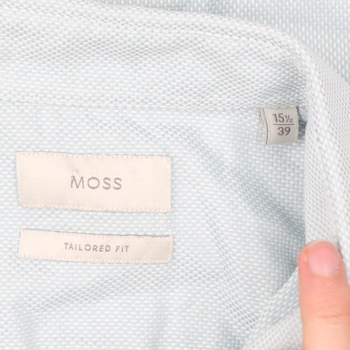 Moss Men’s Blue Slim Fit 15.5in Cotton Long Sleeve Shirt