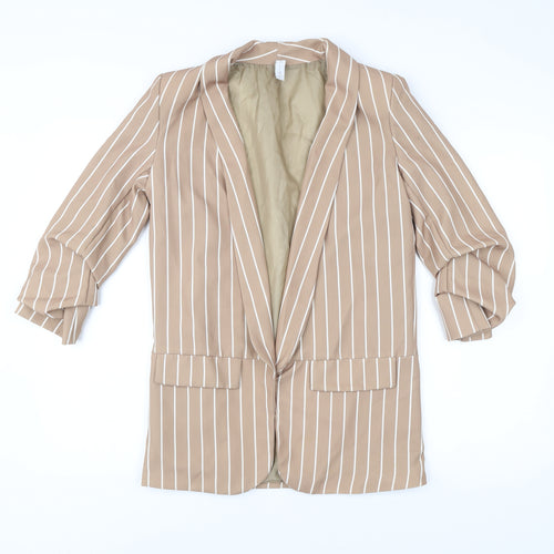 Women’s Beige Striped Blazer Jacket Size S Polyester Elastane Work Casual