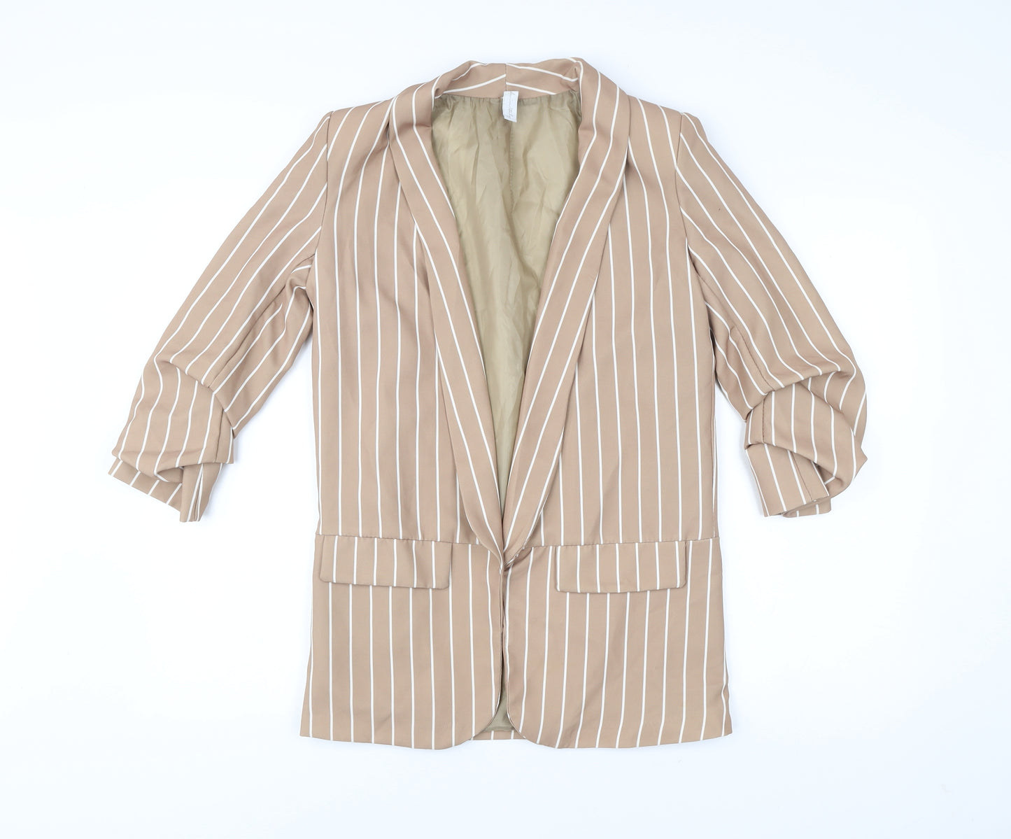 Women’s Beige Striped Blazer Jacket Size S Polyester Elastane Work Casual