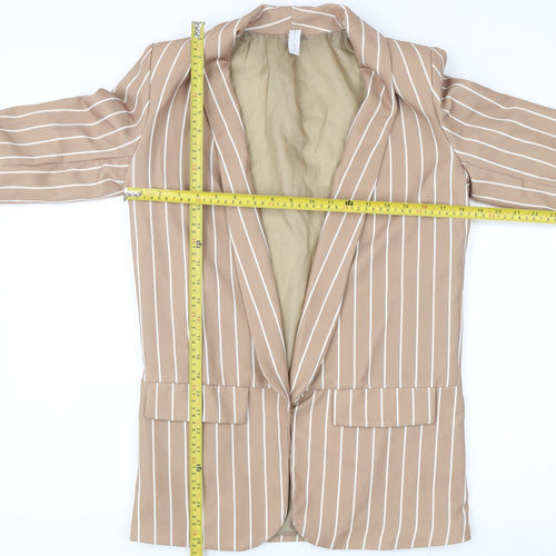 Women’s Beige Striped Blazer Jacket Size S Polyester Elastane Work Casual