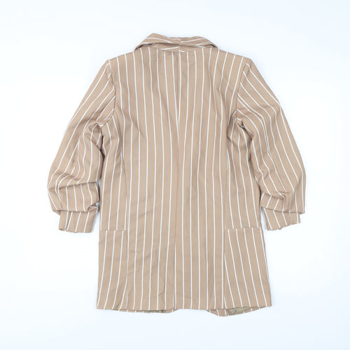 Women’s Beige Striped Blazer Jacket Size S Polyester Elastane Work Casual