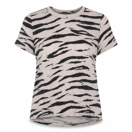 Front view of Rails women’s beige animal print t-shirt, size S, short sleeve cotton
