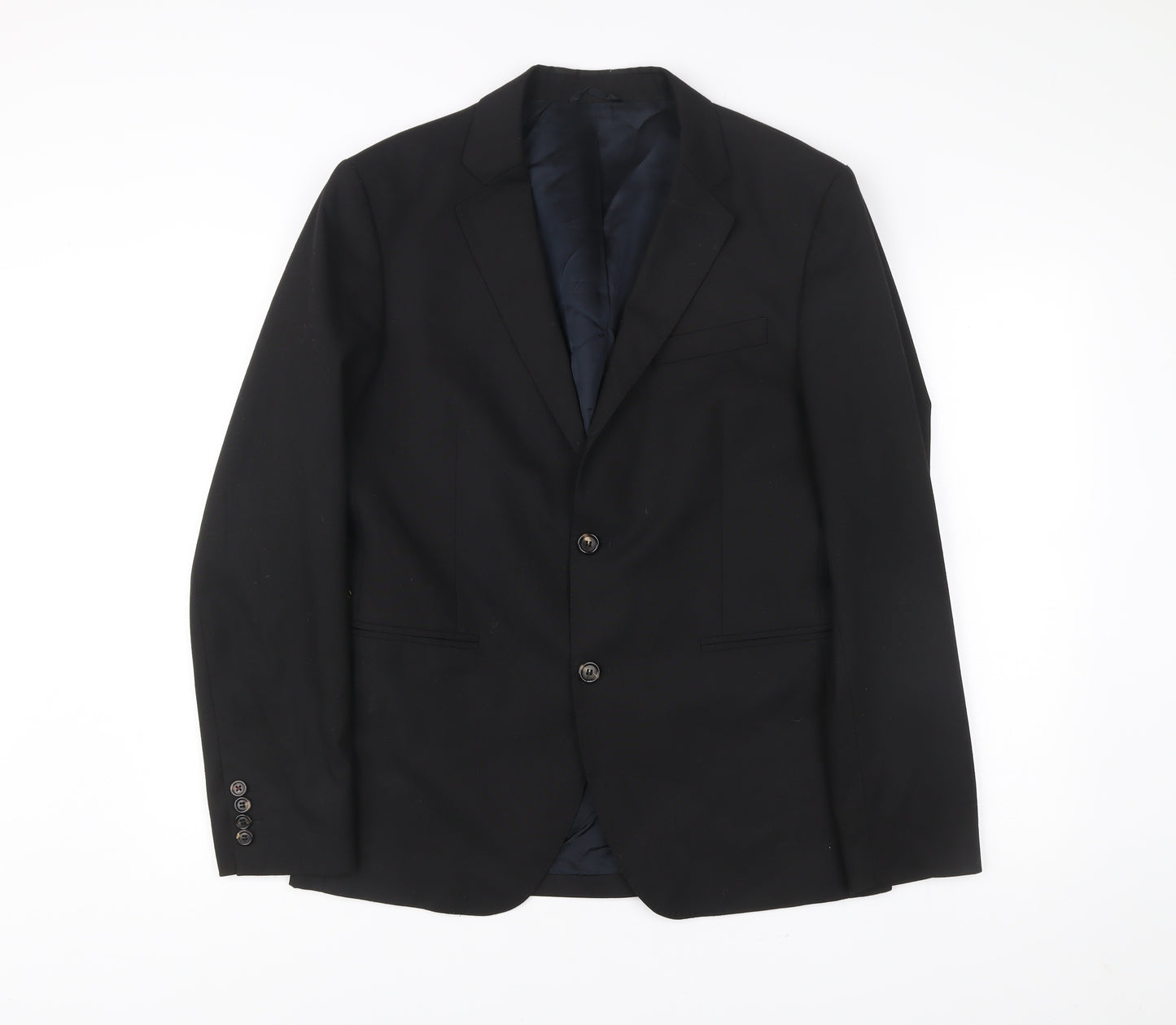Benetton Mens Black Blazer Jacket Size 50 Chest 40 Two Button Formal