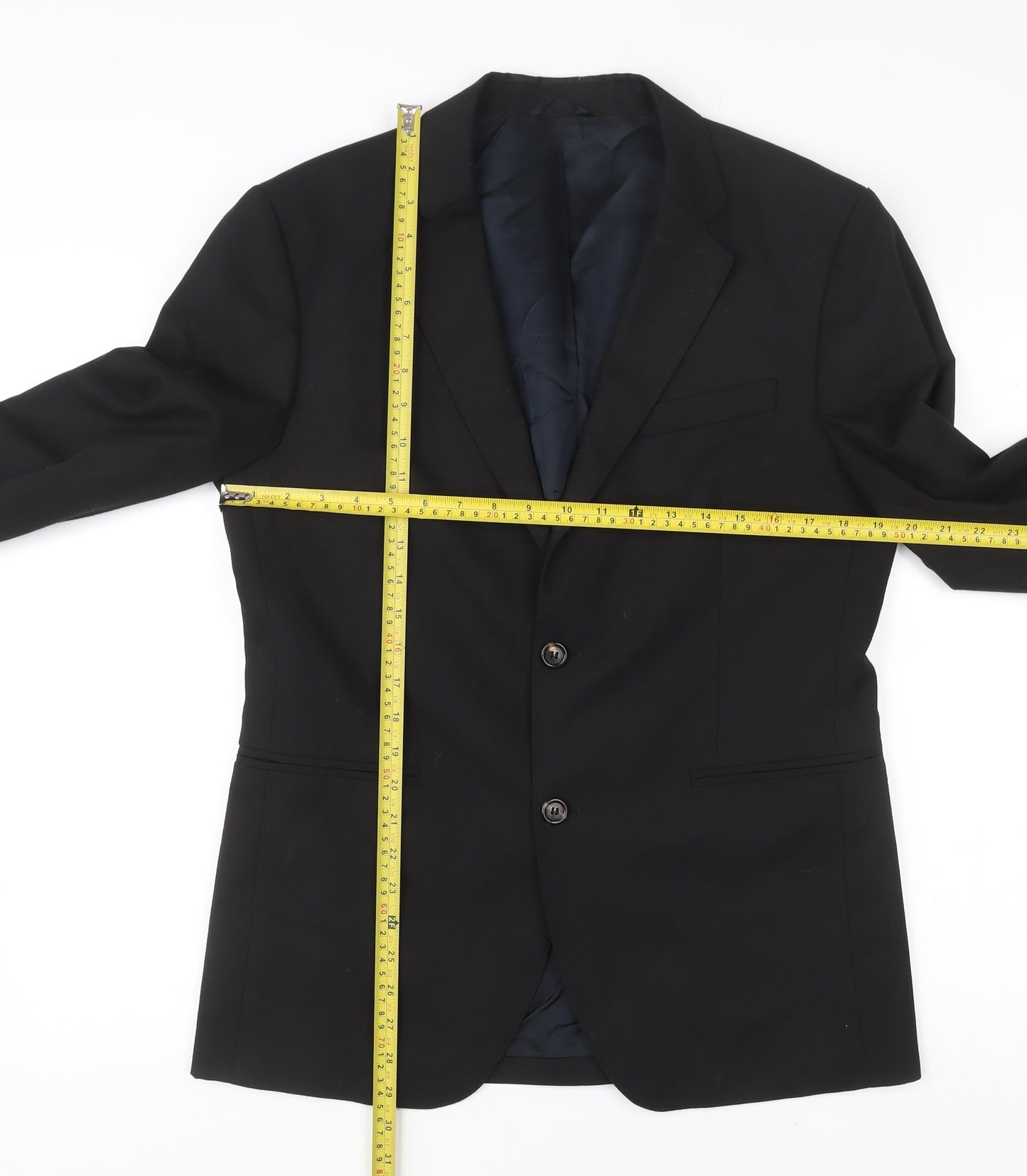 Benetton Mens Black Blazer Jacket Size 50 Chest 40 Two Button Formal