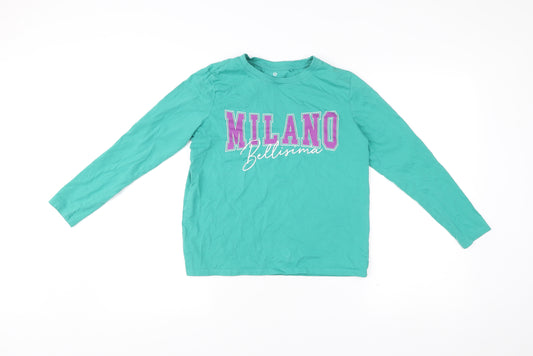 Girls Green Milano Bellissima Long Sleeve Cotton Graphic T-Shirt 12Y